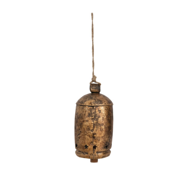 Metal Bell on Jute Rope with Star Cut-Outs