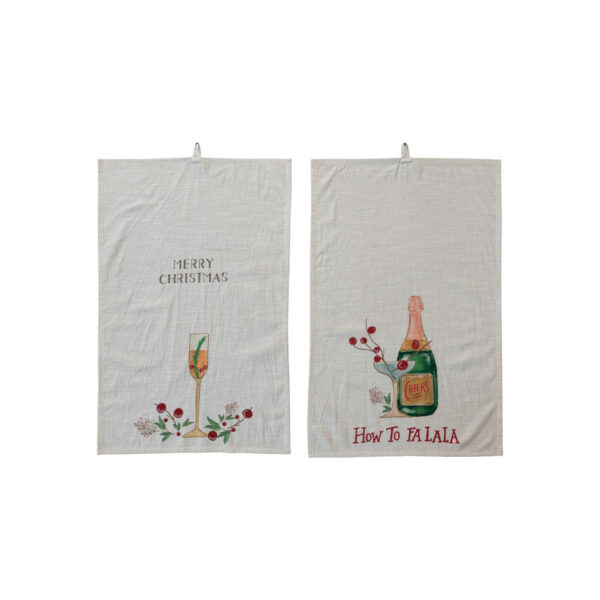 Cotton Slub Printed Tea Towels w/ Holiday Cocktails