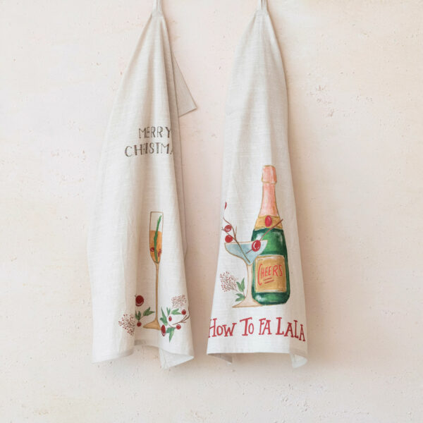 Cotton Slub Printed Tea Towels w/ Holiday Cocktails - Image 2