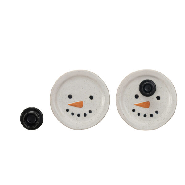 Embossed Stoneware Snowman Plate w/ Hat Toothpick Holder