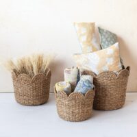 Braided Bankuan & Rattan Baskets w/ Scalloped Edge - Image 2