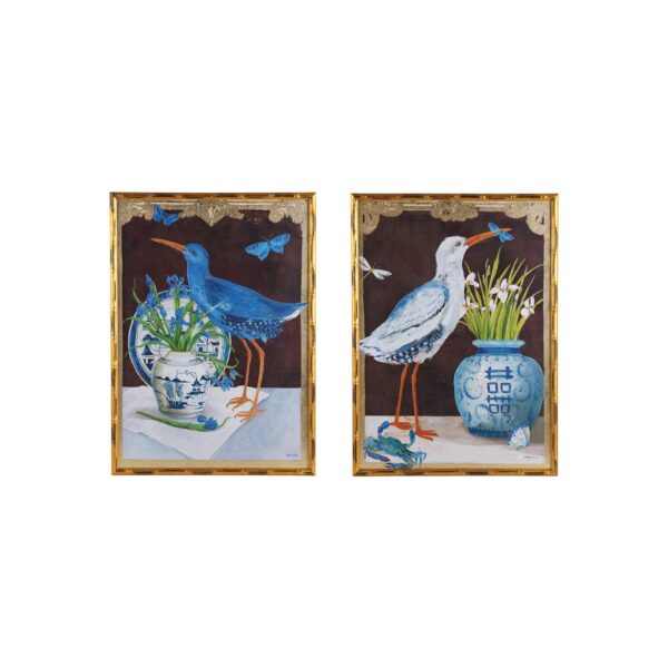 Wood Faux Bamboo Framed Canvas Wall Décor
