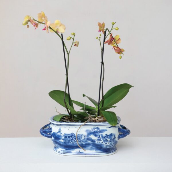 Oval Hand-Painted Stoneware Vintage Reproduction Planter - Image 2